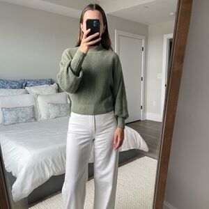 Green Balloon Sleeve Short Sweater